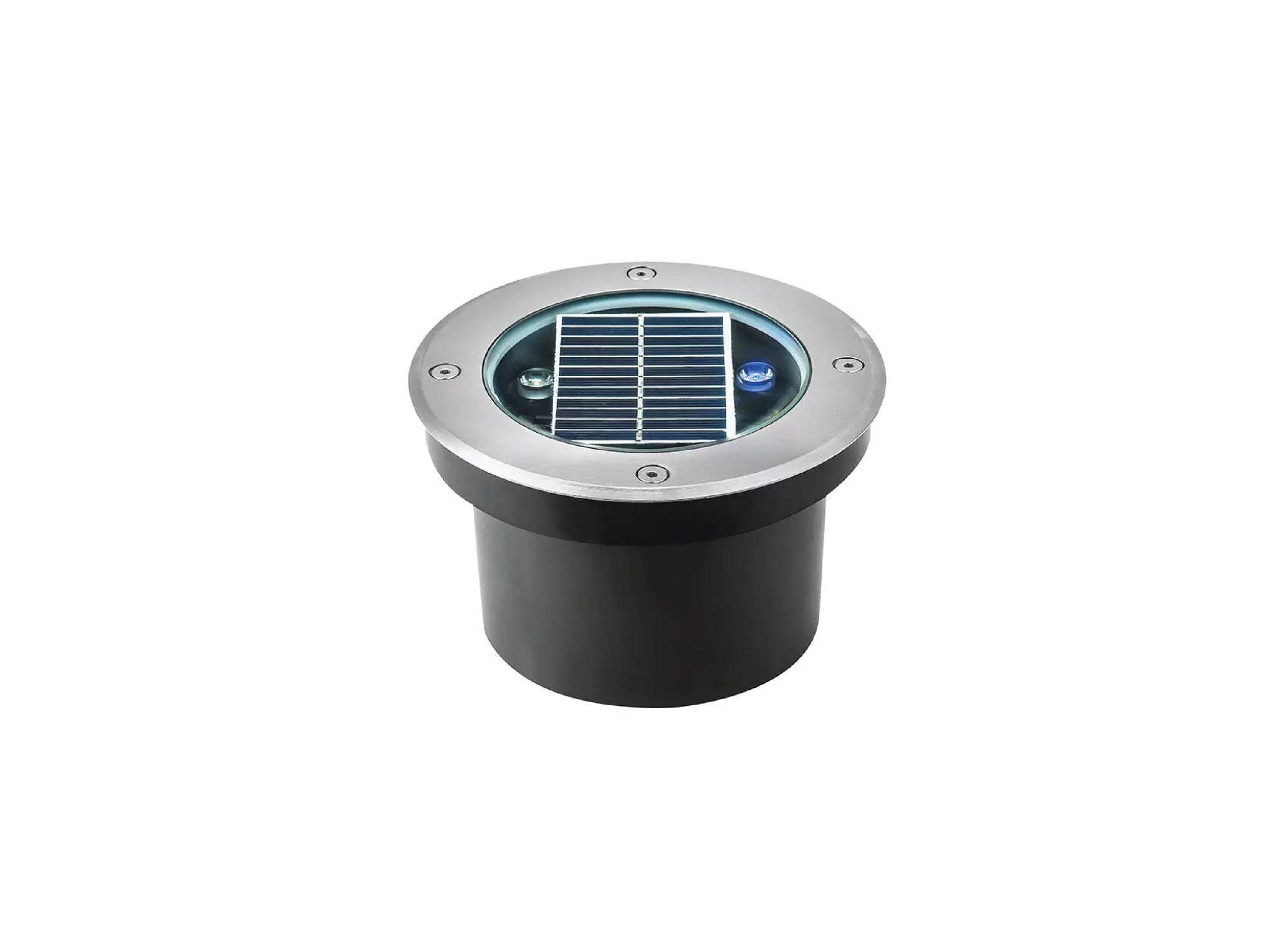 Marker LED calpestabile da incasso solare con pannello fotovoltaico integrato e corpo in acciaio per illuminazione da esterno