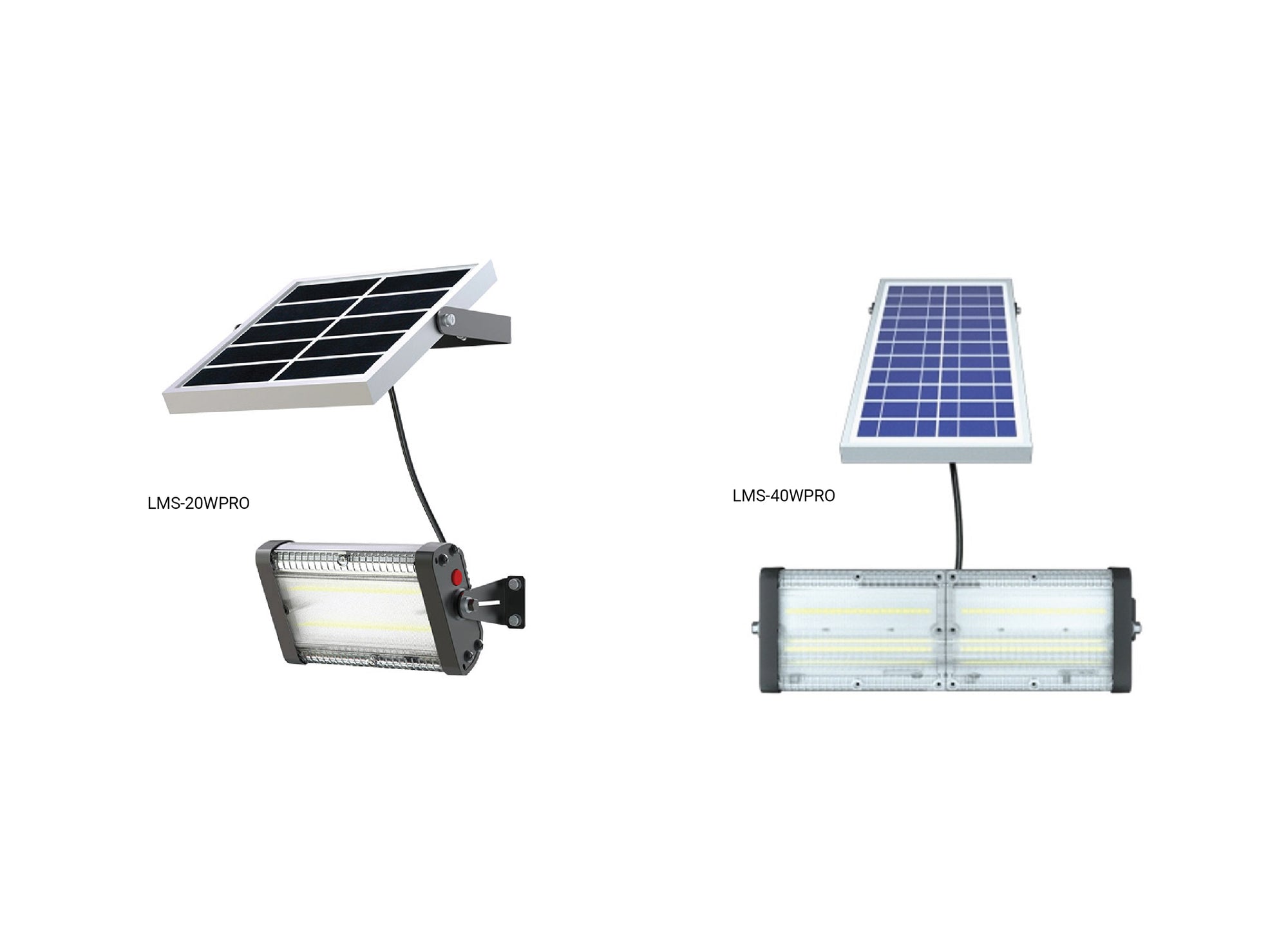 faro solare da esterno con pannello fotovoltaico separato, modello LMS-20WPRO e LMS-40WPRO