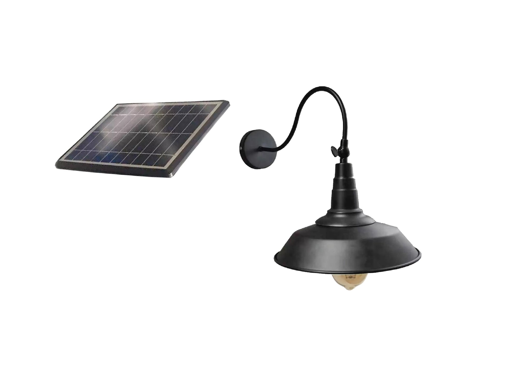 lampada da parete ad energia solare, dallo stile vintage, con pannello fotovoltaico separato