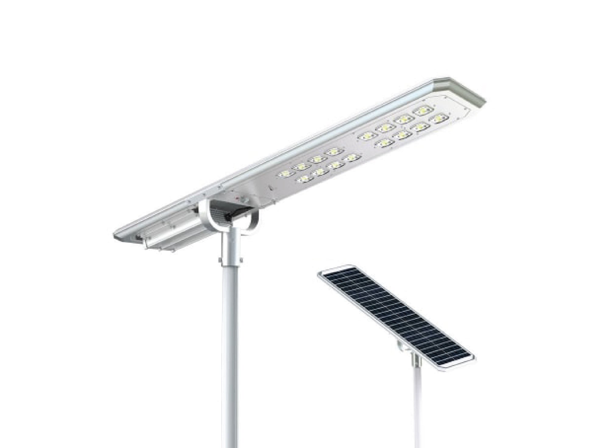 Lampione solare LED professionale con pannello fotovoltaico, adatto a parcheggi aziendali e strade pubbliche