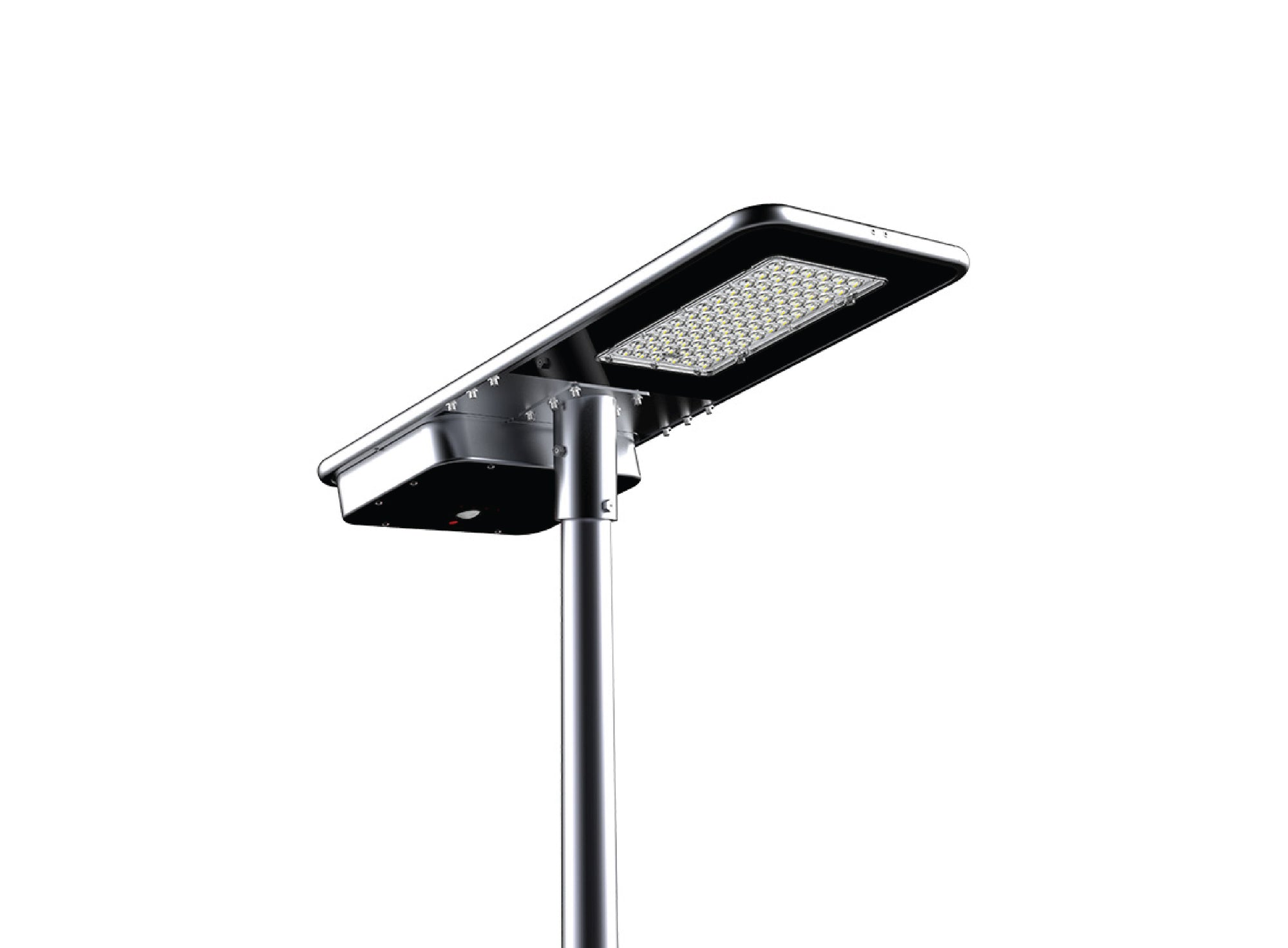 Lampione solare LED compatto con pannello integrato e modulo ad alta luminosità, adatto a contesti aziendali e pubblici