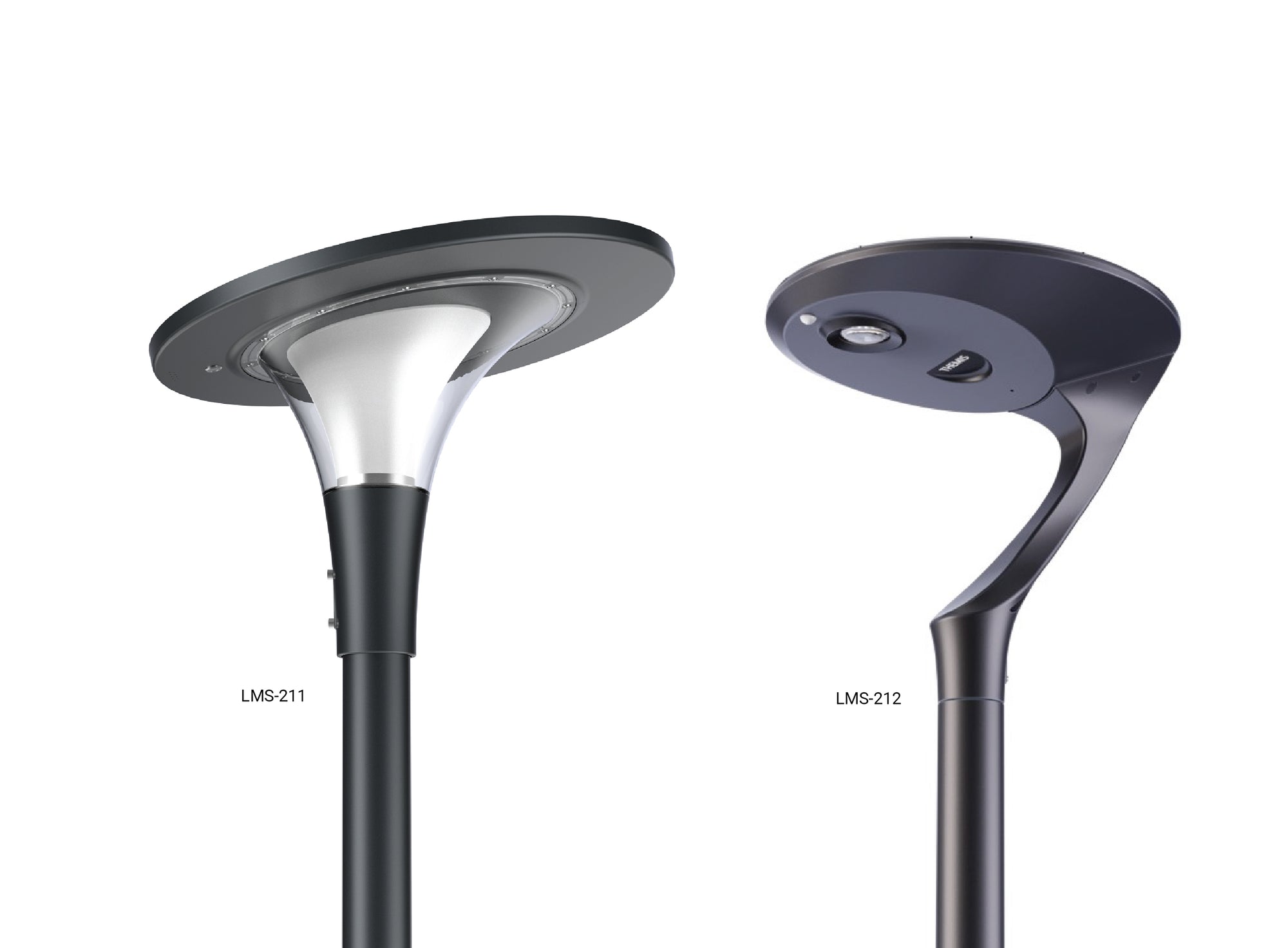 Lampioni solari a LED con design moderno, per arredo urbano elegante e illuminazione sostenibile in contesti  pubblici