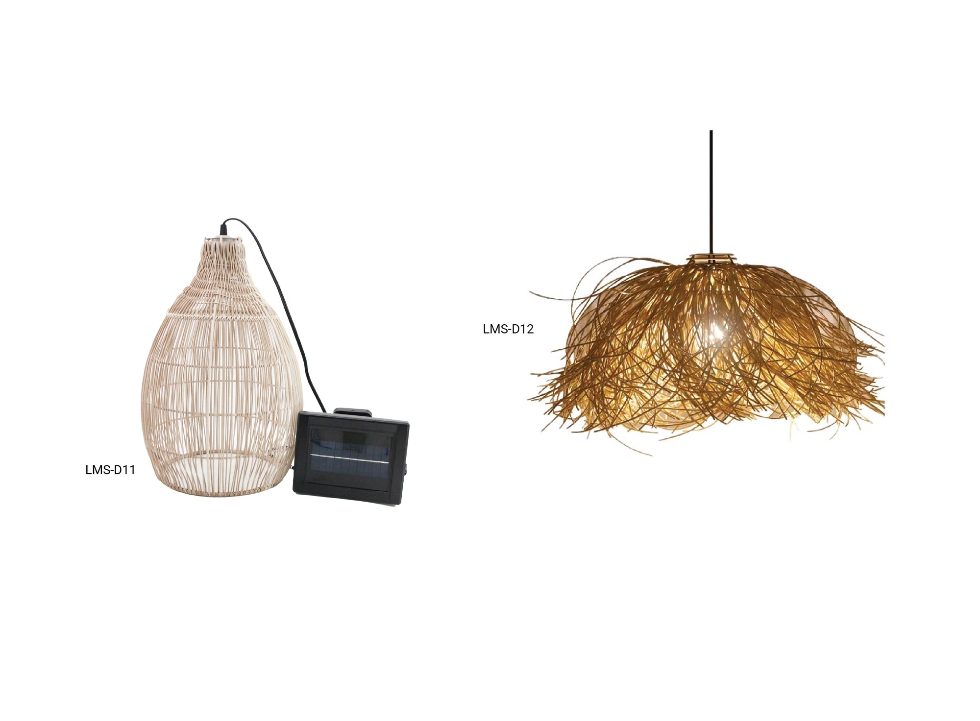 Lampade a sospensione solari decorative con paralume in rattan naturale, con pannelli fotovoltaici separati