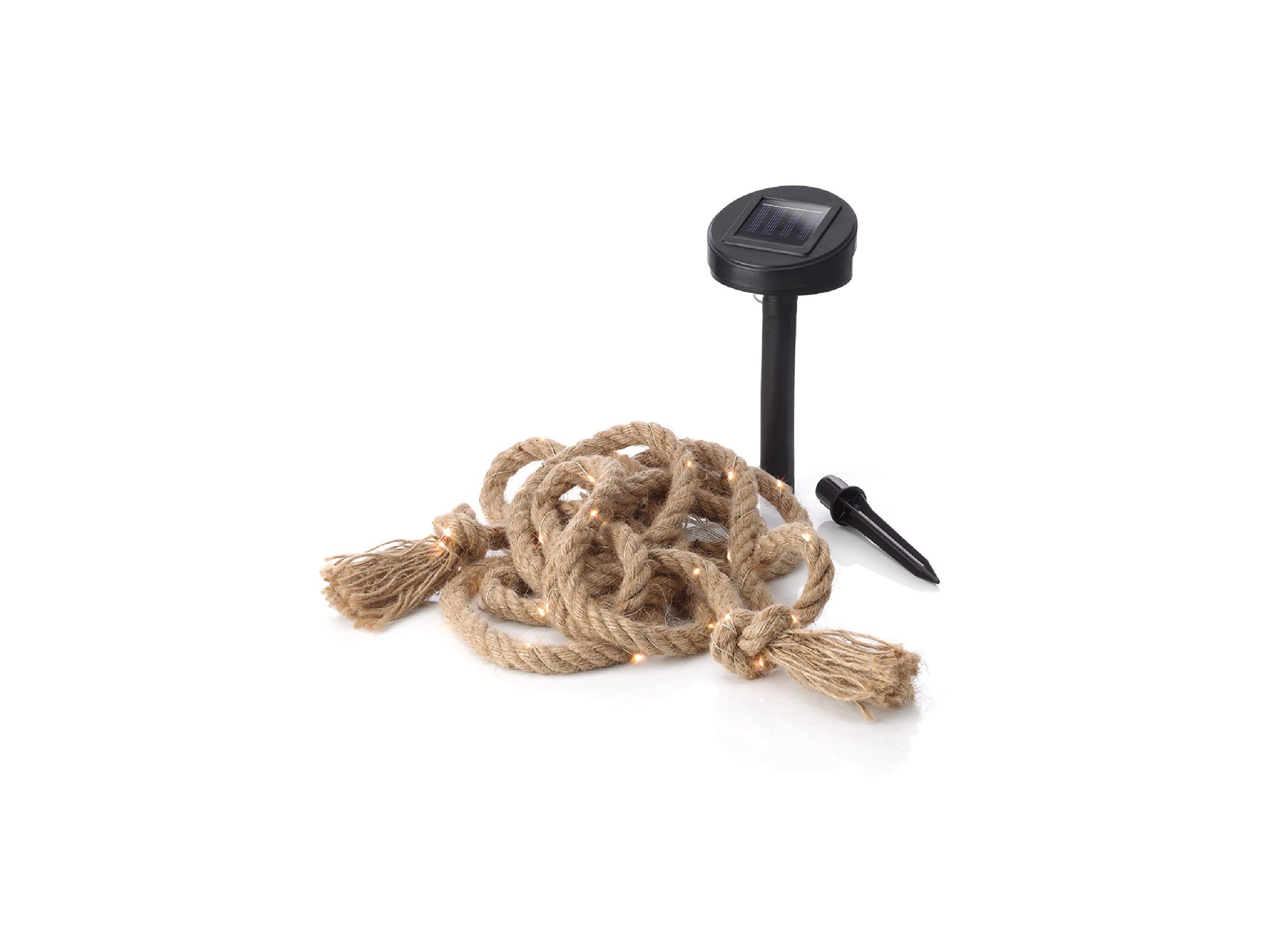 Corda luminosa a LED con alimentazione solare per decorazione da giardino in stile rustico, con picchetto e pannello fotovoltaico