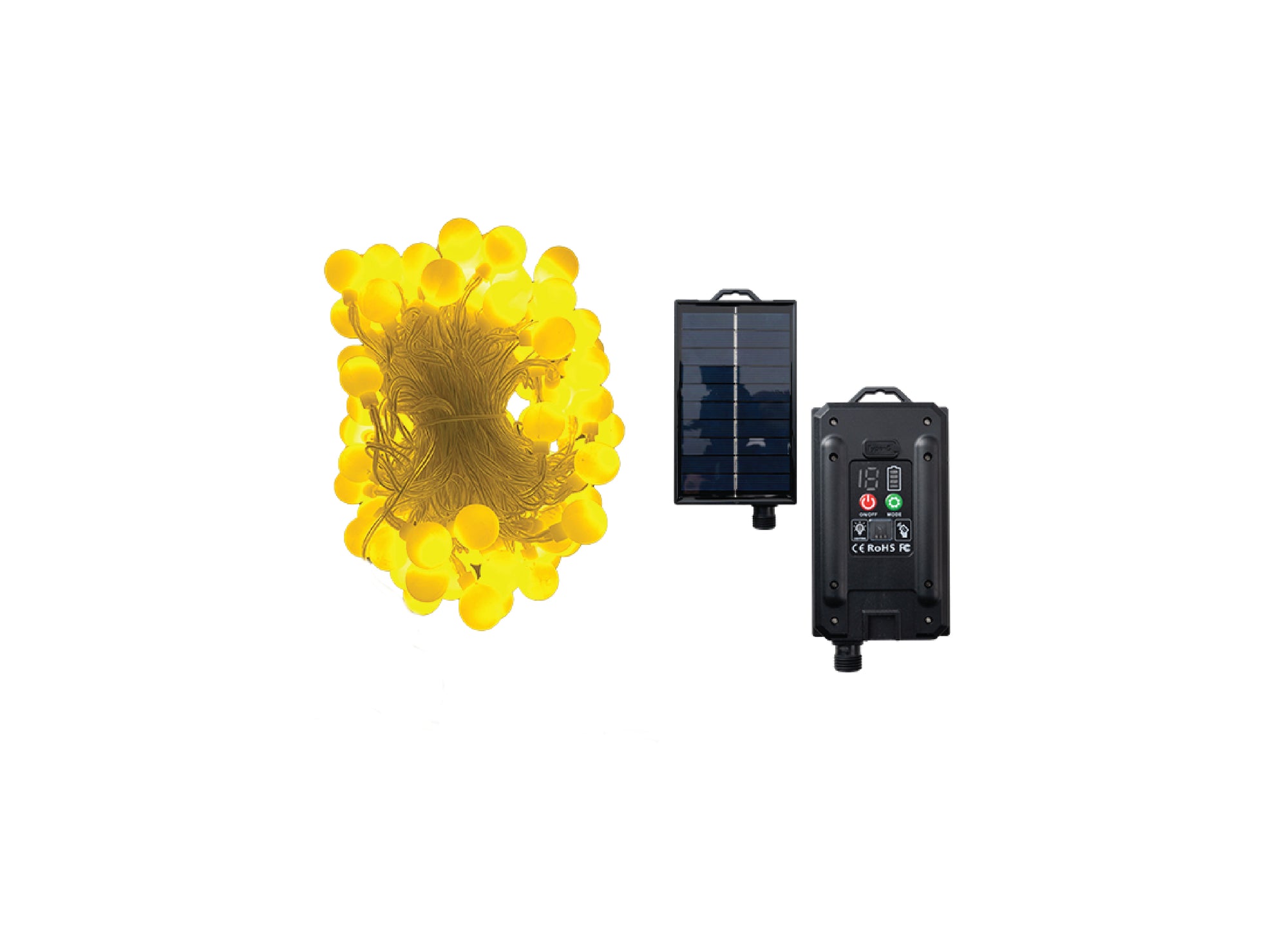 Catena luminosa solare LED a sfera per esterni con pannello fotovoltaico e 19 modalità di lampeggio